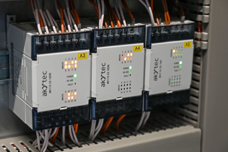 Industrial control boxes with wires and lights