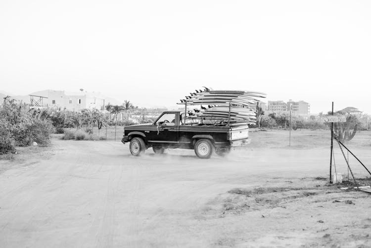 Pickup Truck On Dirt Road In Mexico