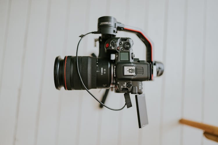 Professional Camera On Tripod In Overhead View