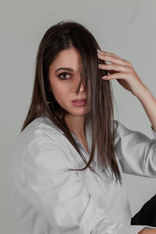 Studio Shoot of a Brunette Wearing a Shirt