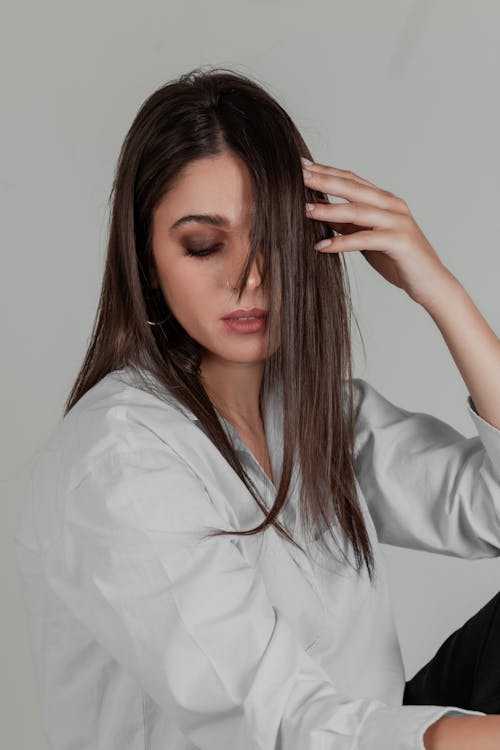 Studio Shoot of a Brunette Wearing a Shirt