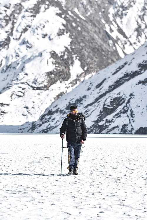 Male Hiker in Snowcapped Mountains