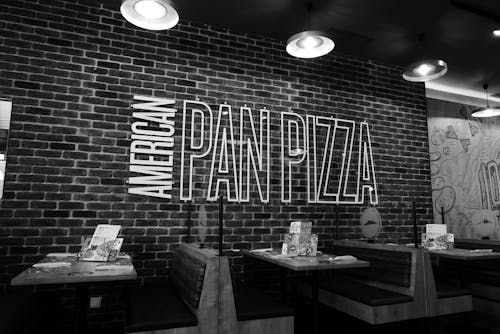 Neon Sign in a Restaurant in Black and White 