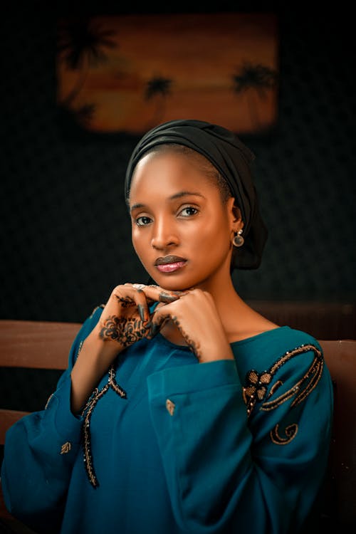 Portrait of a Female Model Wearing a Head Tie