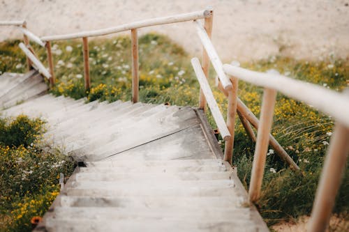 View of Wooden Steps Leading to a Beach 