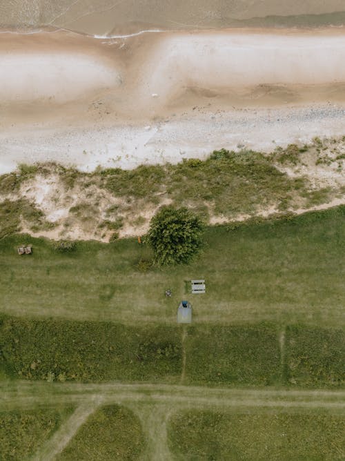 Drone Shot of a Park and Beach 