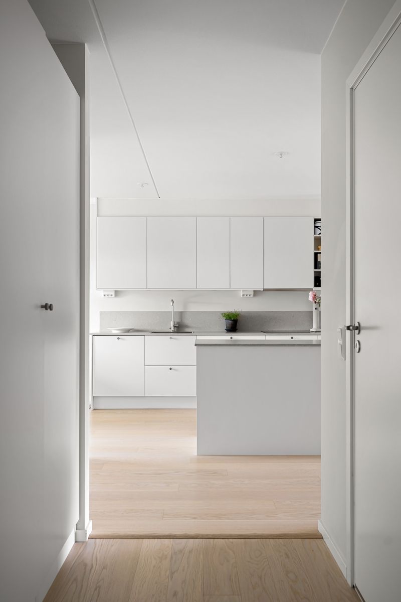 Sleek modern white kitchen interior