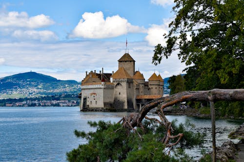 Chillon Castle by Lake in Switzerland