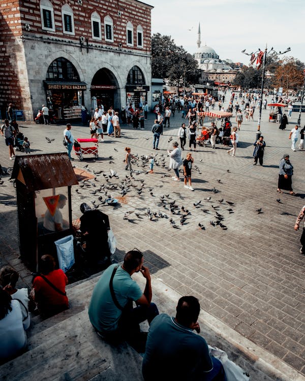 Crowd in the Square by the Egyptian Bazaar in Istanbul