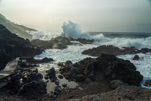 Waves Crashing on a Rocky Shore 