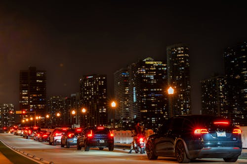Traffic on Street in City at Night