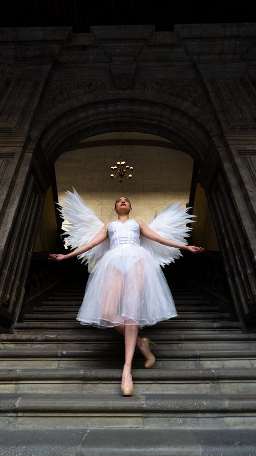 Ballerina in White Dress with Angel Wings Free Stock Photo Ballerina in White Dress with Angel Wings Free Stock Photo