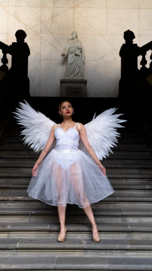 Model in Dress with Angel Wings