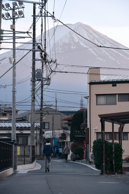 Fuji Mountain behind Town Buildings