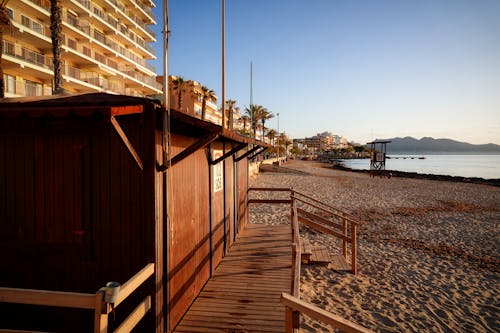 Changing cabins on the beach at Cala Millor, Mallorca