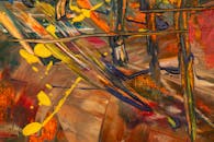 动态抽象绘画在画布上运用大胆的色彩与纹理