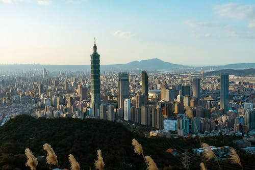 Taipei 101 Towering over Buildings in City Downtown