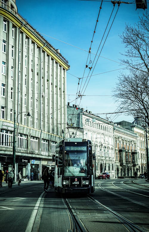 Tram on Street in Krakow, Poland