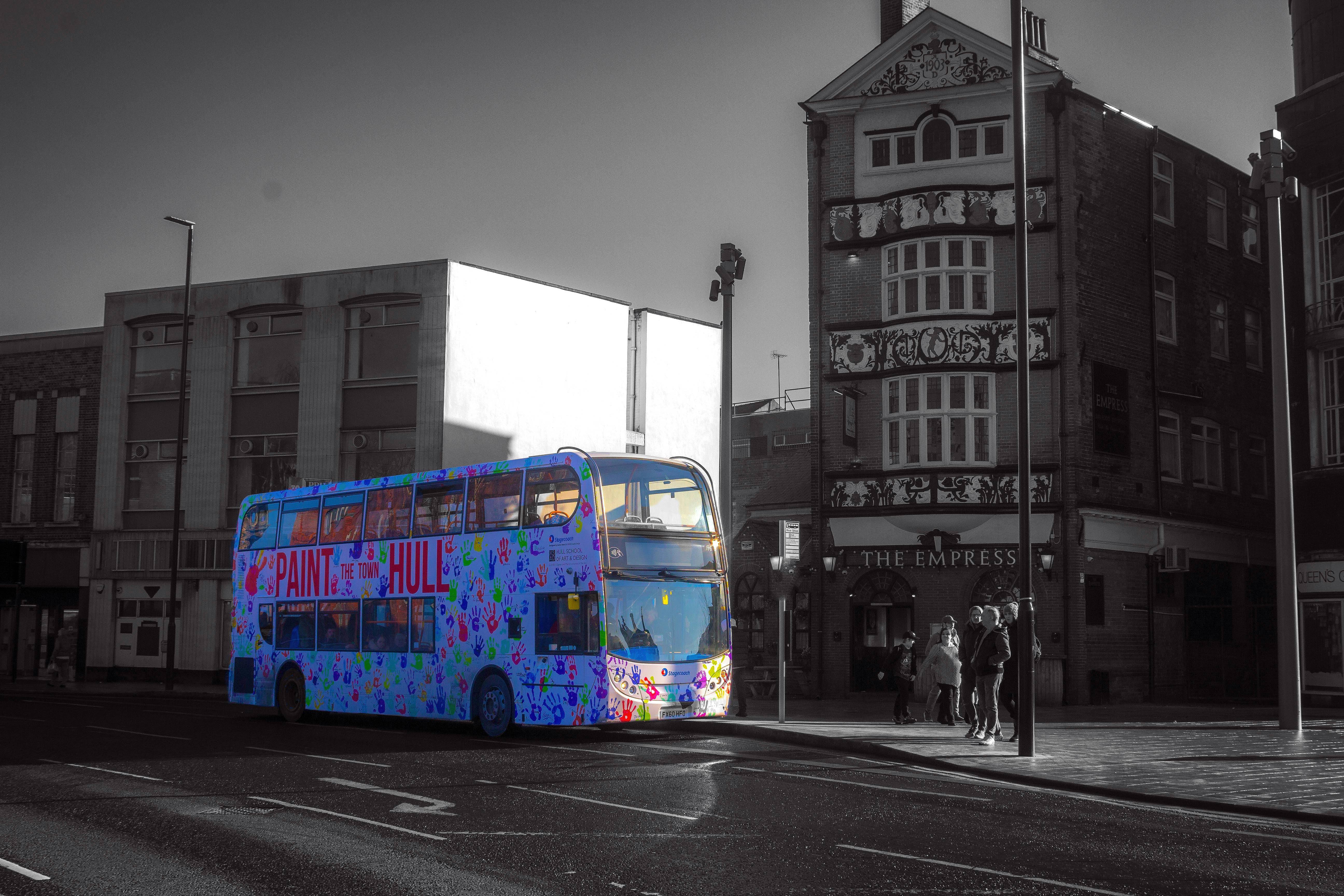 Free stock photo of bus, old building, public transport
