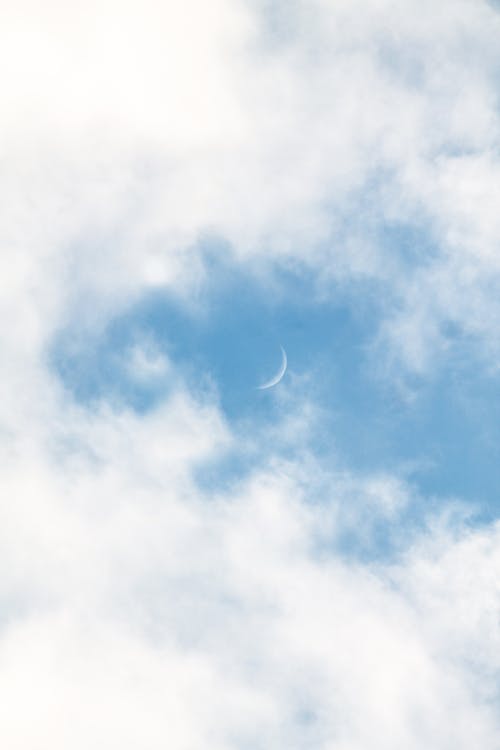 Crescent behind Cloud on Sky