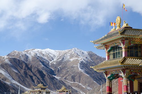 View of a Monastery and Mountains in Tibet