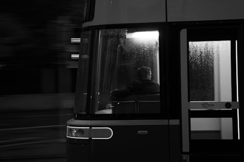 Man in a Tram in Black and White 