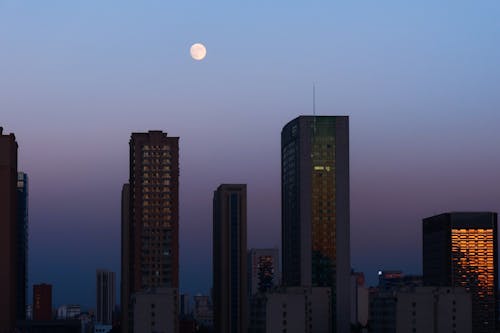 View of Modern Skyscrapers in City at Dusk 