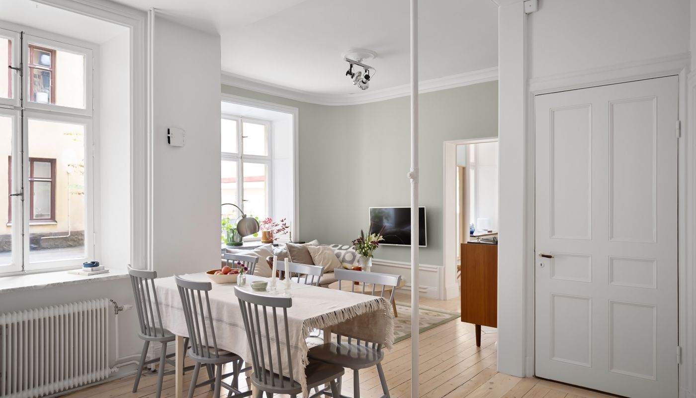Scandinavian dining room with oak table and chairs