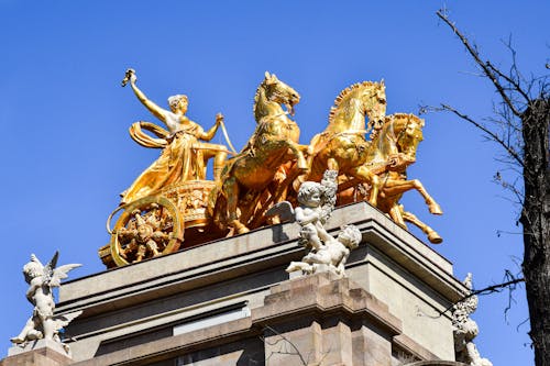 Golden Sculpture on Top of the Cascada Monumental in Parc de la Ciutadella, Barcelona, Spain
