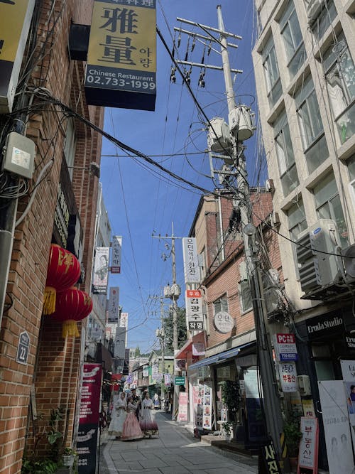 View of a Street between Buildings with Signs in a Korean City