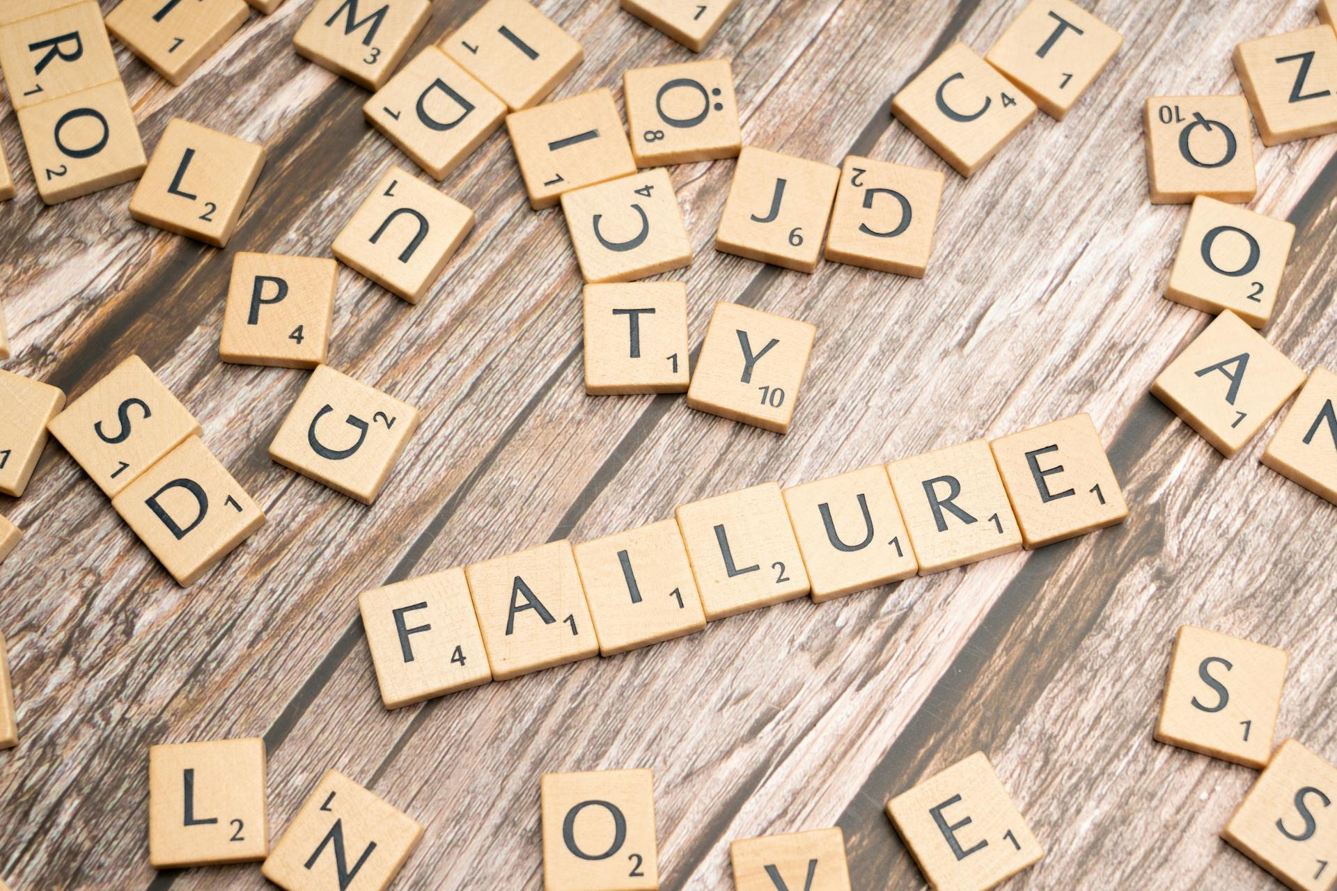 The word failure spelled out in scrabble letters