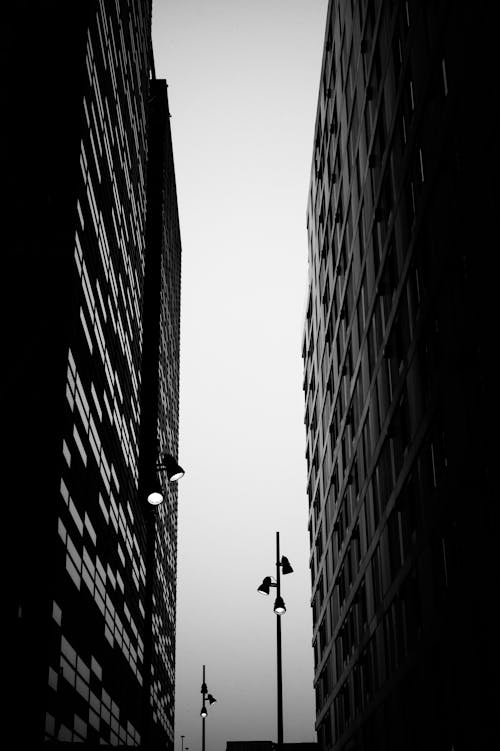 Walls of Buildings in City in Black and White