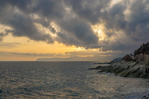 夕暮れ, 崖, 海の無料の写真素材