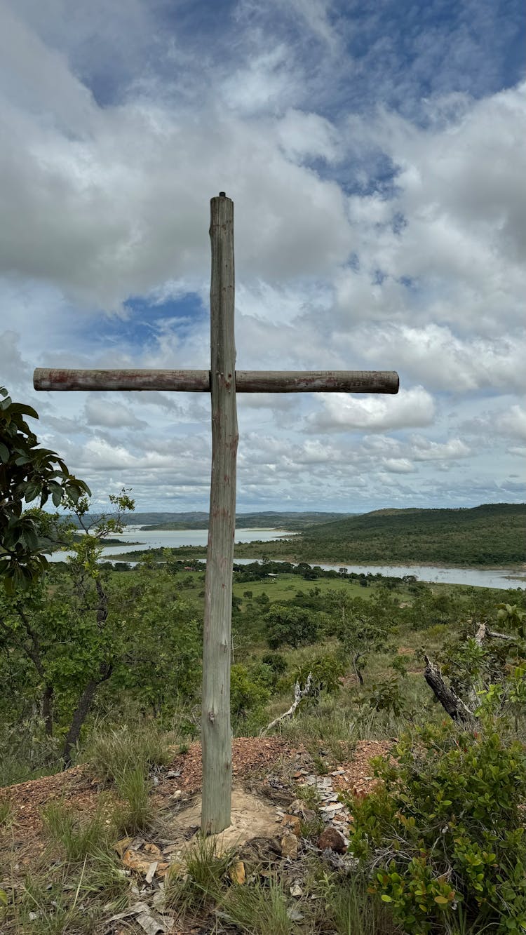 Wooden Cross On Hill