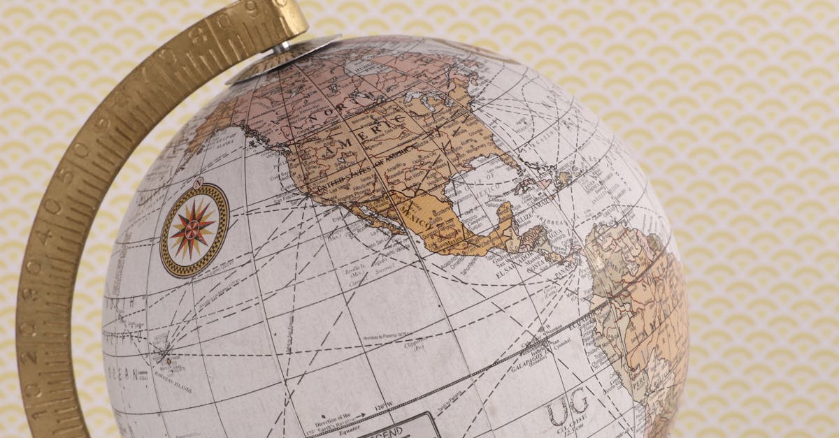 A vintage-style globe showcasing the world map with compass detail on a textured background.