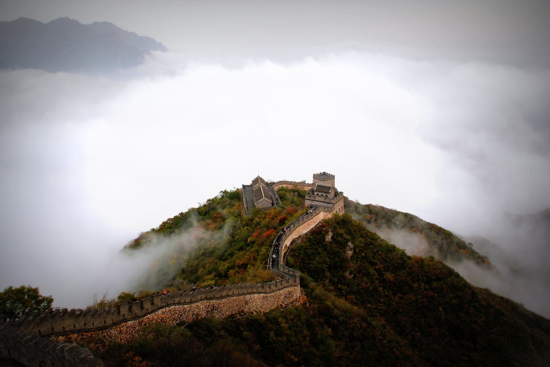 Free Aerial Photography of Great Wall of China Stock Photo