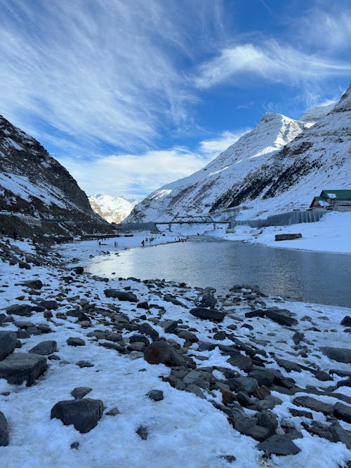 River in Valley in Winter