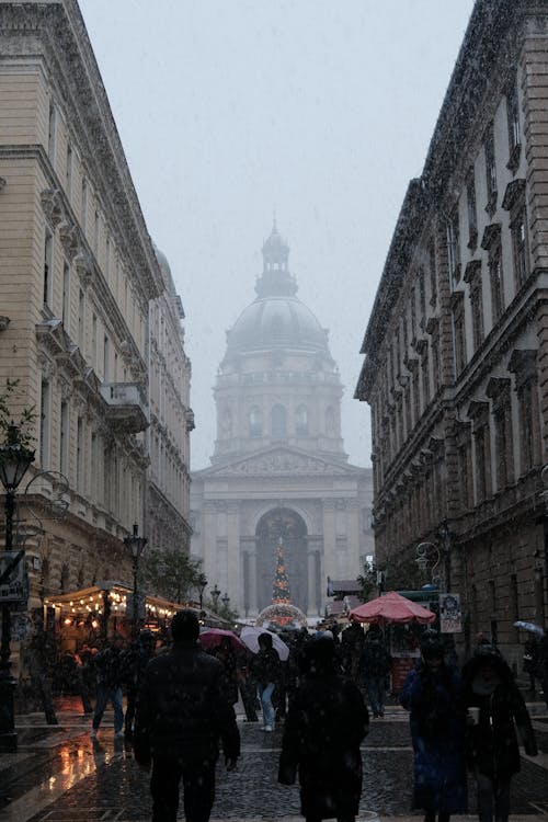 Christmas Market in Budapest in front of Saint Stephens Basilica