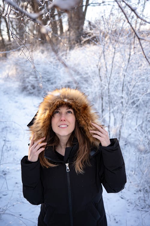 Portrait of Woman in Jacket in Winter