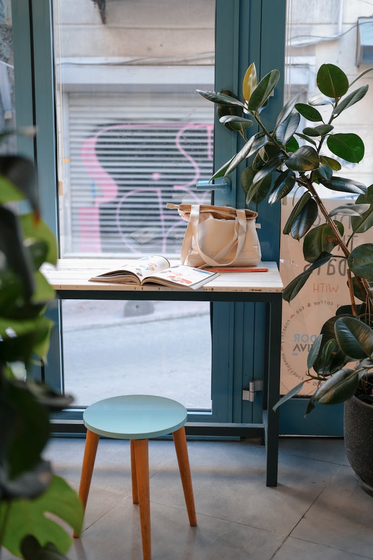 Bag On Table Near Door With Window