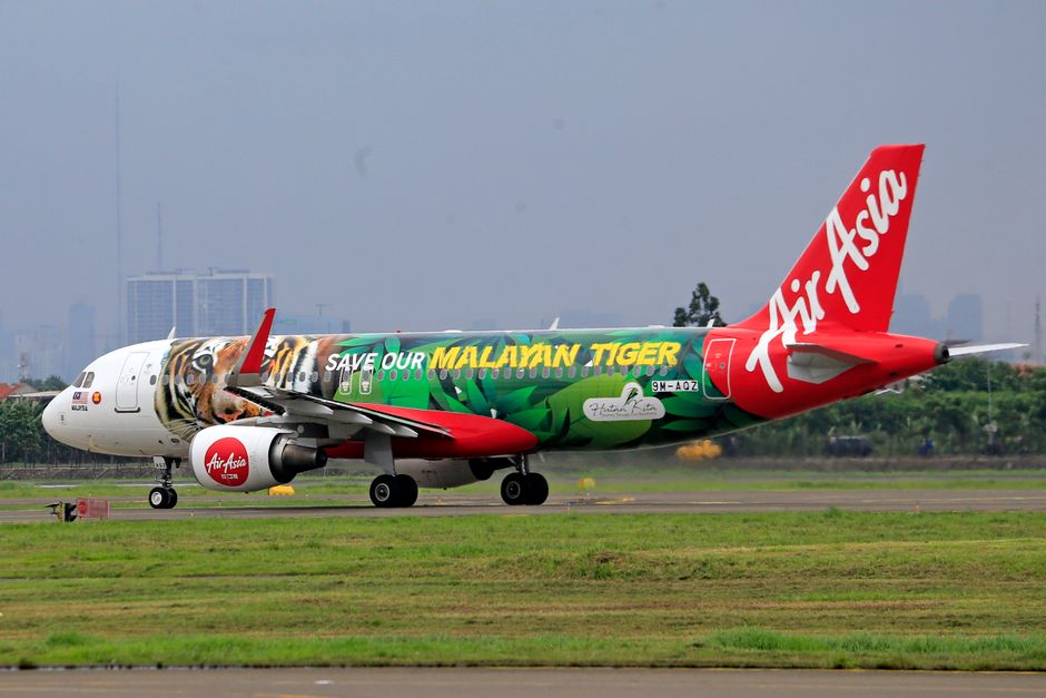 AirAsia aircraft parked at Kuala Lumpur International Airport, Malaysia
