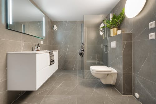 Bathroom Interior with Gray Tiles