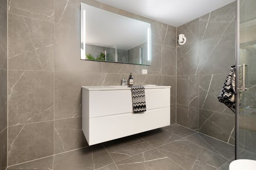 Bathroom Interior with Gray Tiles