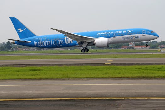 XiamenAir Boeing 787 pictured during takeoff, highlighting support for UN goals.