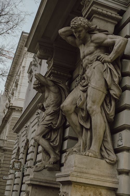 Close-up of Sculptures on a Historic Building on Andrassy Street, Budapest, Hungary