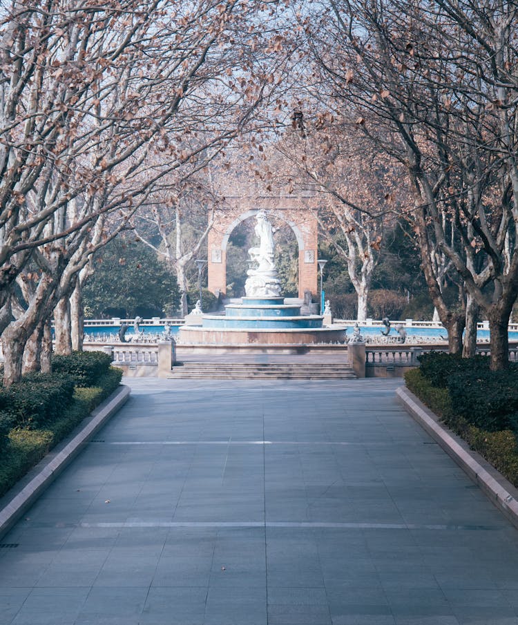 Fountain With Sculpture In Park