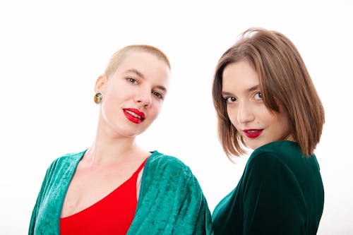 Women with Red Lips Posing in Studio