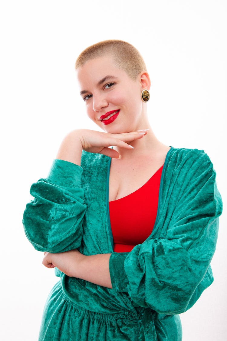 Cute Woman In Green Bathrobe