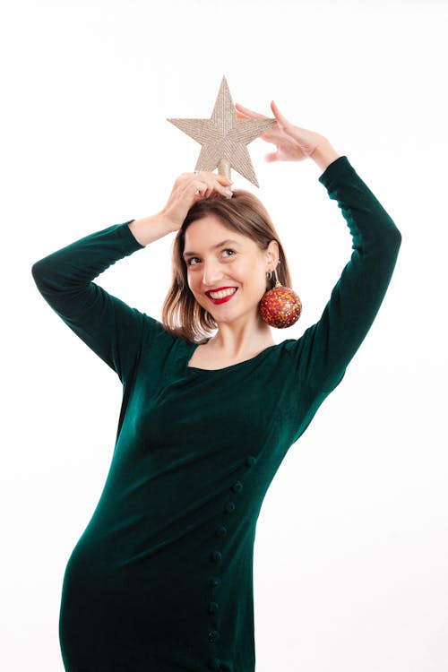 咖啡色頭髮的女人, 圣诞星星, 垂直拍摄 的 免费素材图片