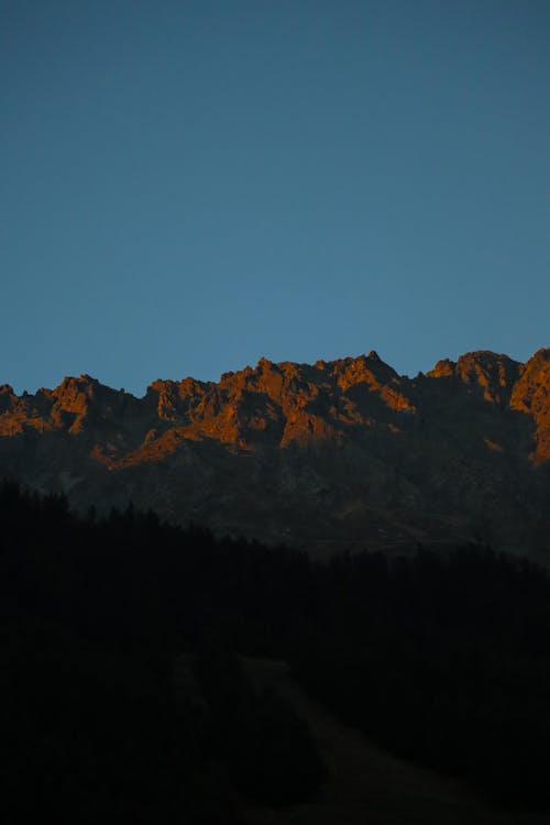 Scenic View of Rocky Mountains under a Clear Sky at Dusk